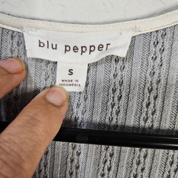 Blu pepper blue and white long sleeve comfy cardigan fall sweater open front - Picture 5 of 7